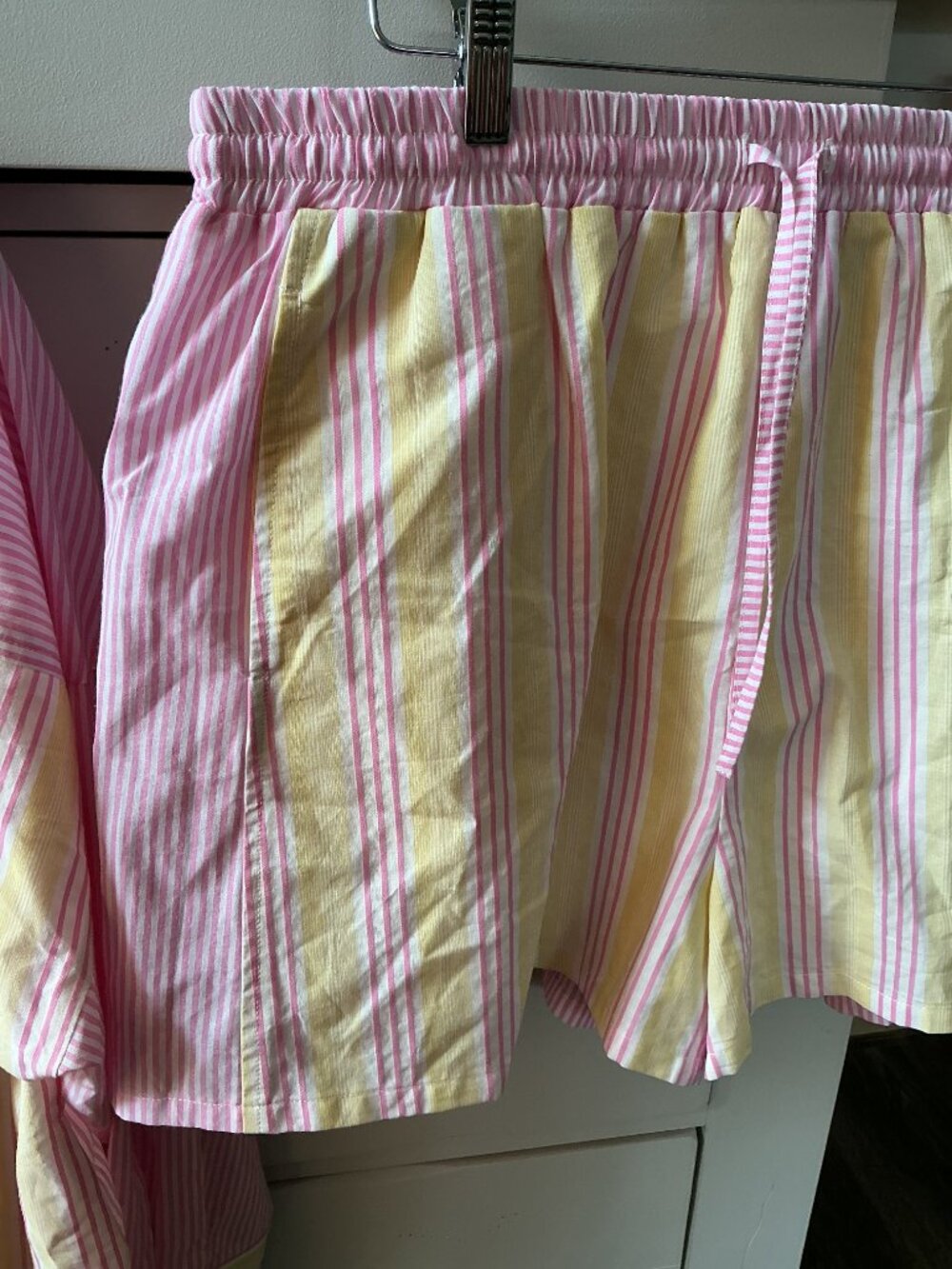 NWT Very J Pink & Yellow Striped Matching Lounge Set | Button Down Top + Shorts - Picture 4 of 9